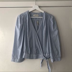 NWT Madewell Indigo Stripe Wrap Top